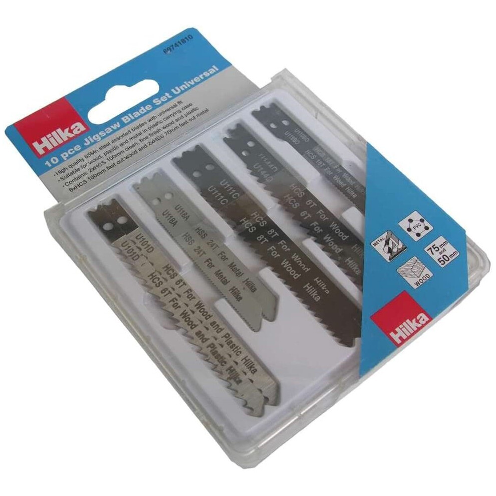 Hilka Tools 69741810 10 PCE Jigsaw Blade Set Universal, Silver & Blue