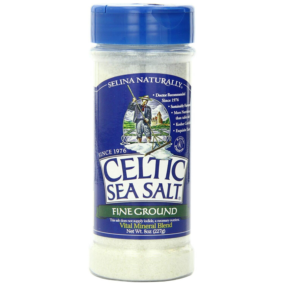 Celtic Sea Salt Fine Ground, (1) 8 Ounce Shaker, Great for Cooking & Baking, Pickling or Finishing, Gluten Free, Kosher, Paleo-Friendly