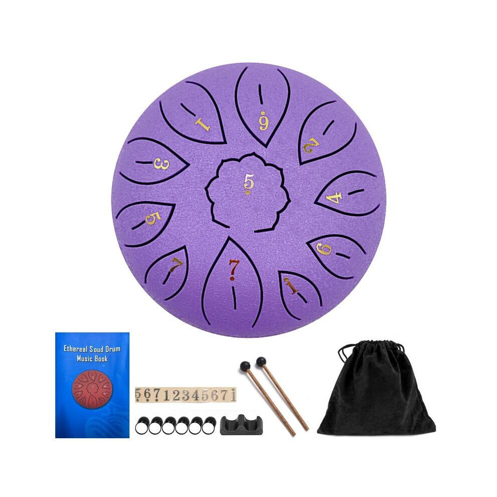 (Purple) 11 Tone 6 Inch C Tone Steel Tongue Drum Musical Instruments