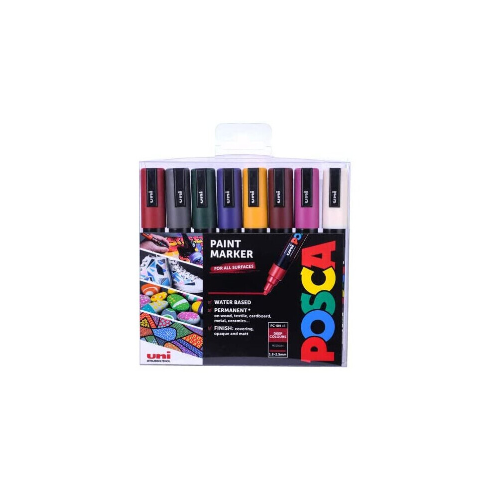 Posca - PC-5M Medium Bullet Tip - Paint Marker- Deep colours 8-pen pack