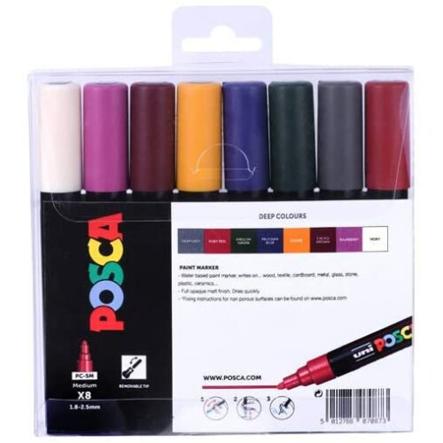 Posca - PC-5M Medium Bullet Tip - Paint Marker- Deep colours 8-pen pack 1