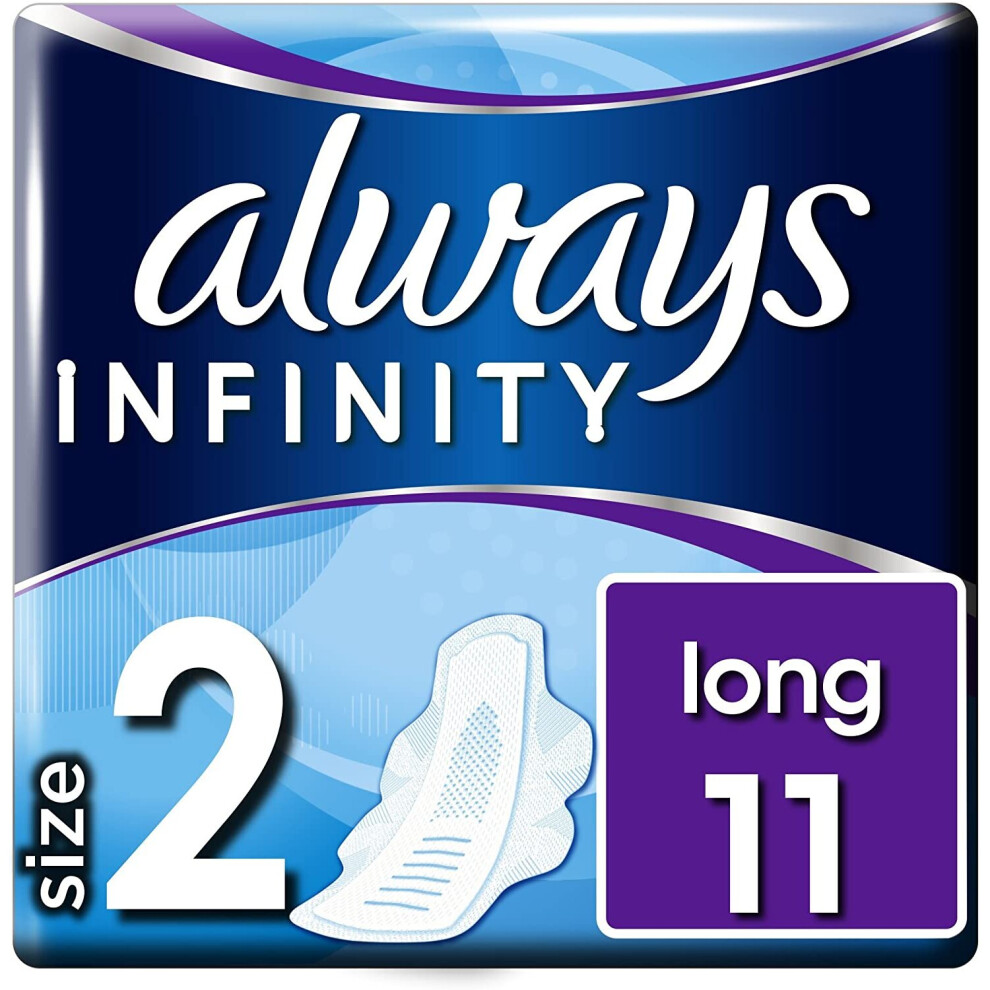 Always Infinity Long Sanitary Towels Wings 11 Pads Revolutionary Technology, Always Comfort and Protection, 3-Pack (Size 2)