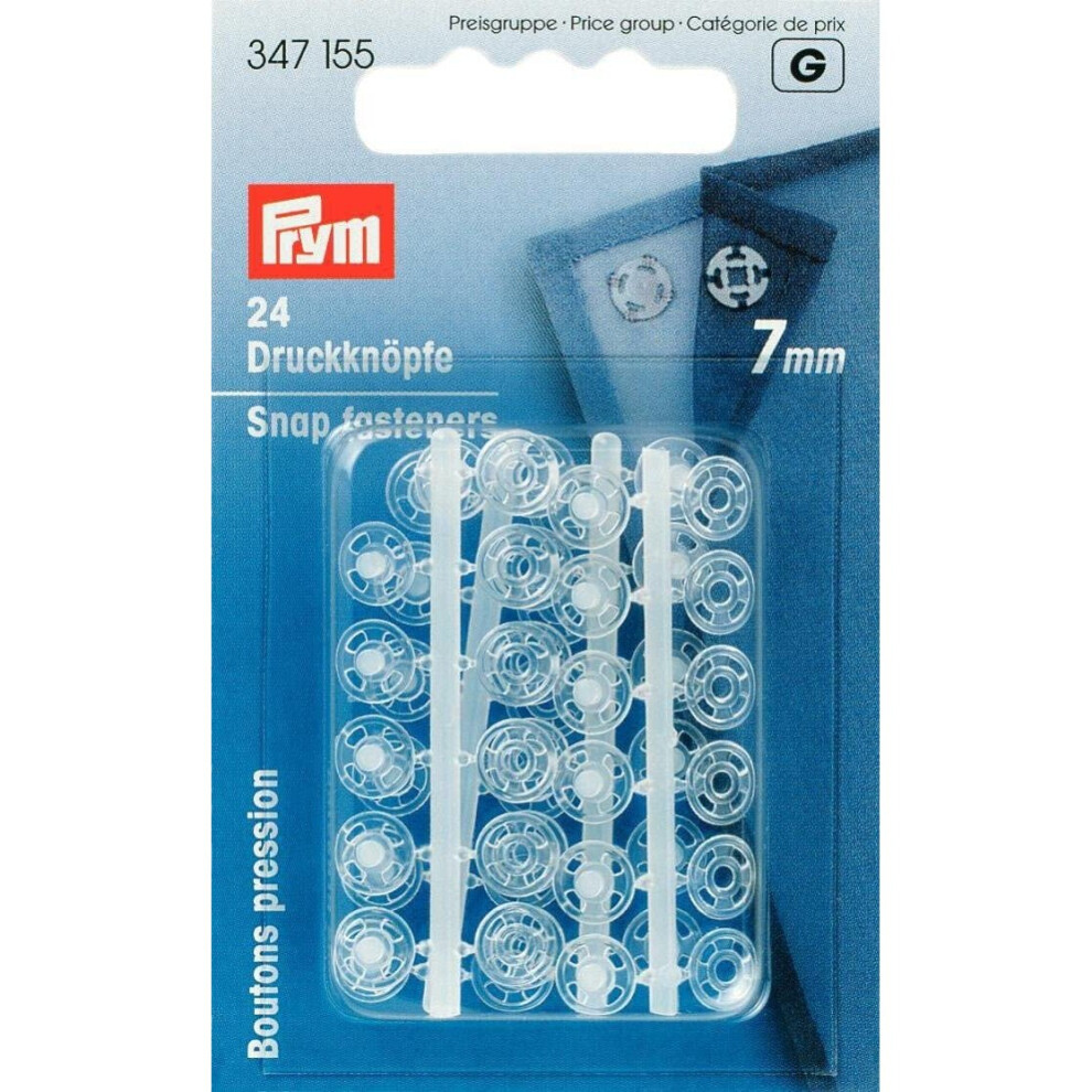 Prym 347155-24 x transparent plastic press studs - 7 mm - white plastic 2 x 1 x 1 cm