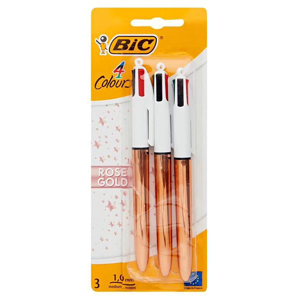 Bic 4 Colour Ballpoint Pens - Rose Gold. Pack of 3. B159893