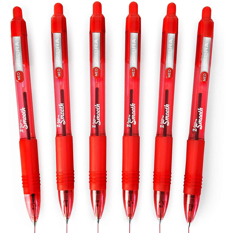 Zebra Z-Grip Smooth Retractable Ballpoint Pen - 1.0mm - Red Ink - Pack of 6