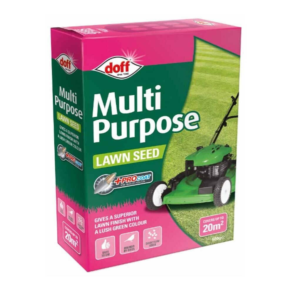 Doff Multi-Purpose Grass Seed High Germination Rate for Spring and Summer Seeding, 1 x Doff Multipurpose Lawn Seed 500g by Thompson and Morgan