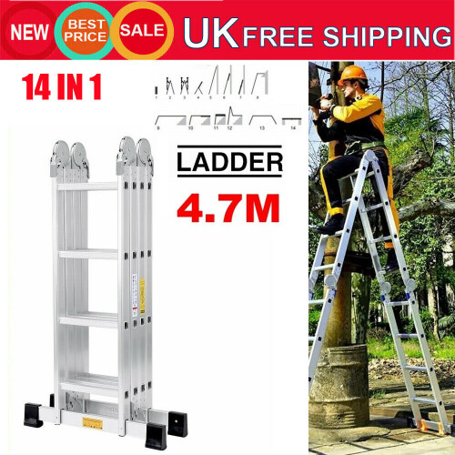 15.4FT 14 in 1 Combination Aluminium Folding Ladder Multi Purpose Step