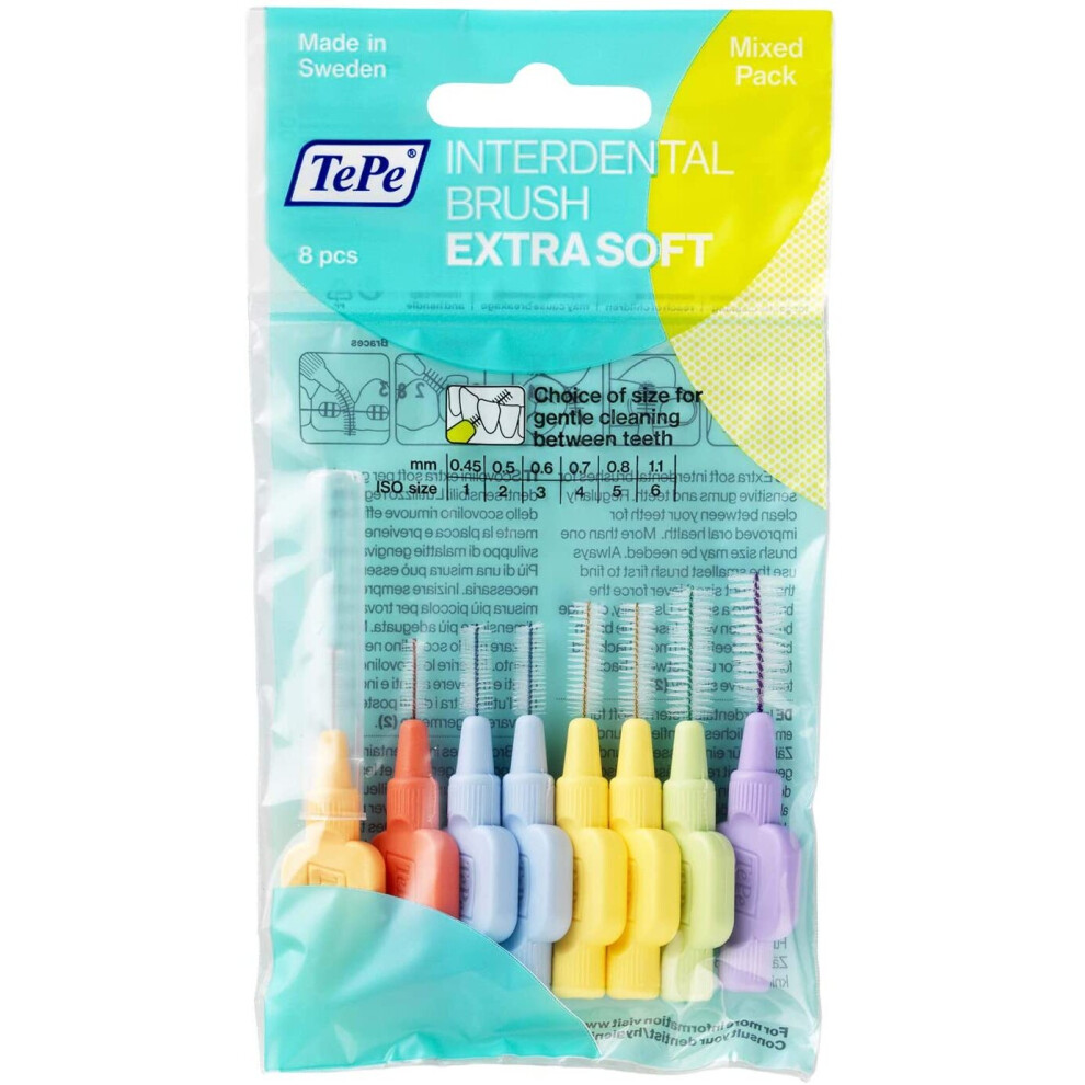 TEPE Interdental Brushes Extra Soft - Mixed Pack With Sizes 0.45-1.1Mm, Simple And Effective Cleaning Of Interdental Spaces, 1 X 8 Brushes 8