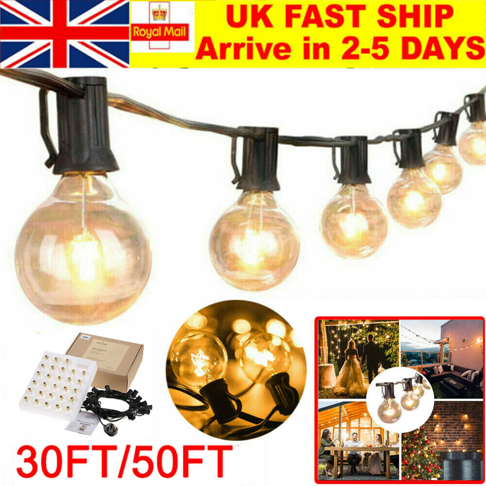 (30FT G40 Bulbs) Globe Outdoor Garden Festoon Fairy String Lights