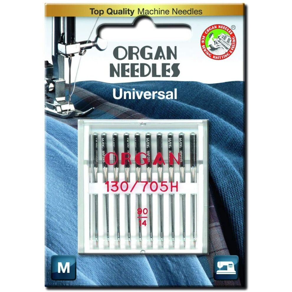 Organ Domestic Sewing Machine Needles - Universal (Regular) 130/705 H, Pack of 10, Size: 90/14 - Will fit Brother, Singer, Janome etc. Machines