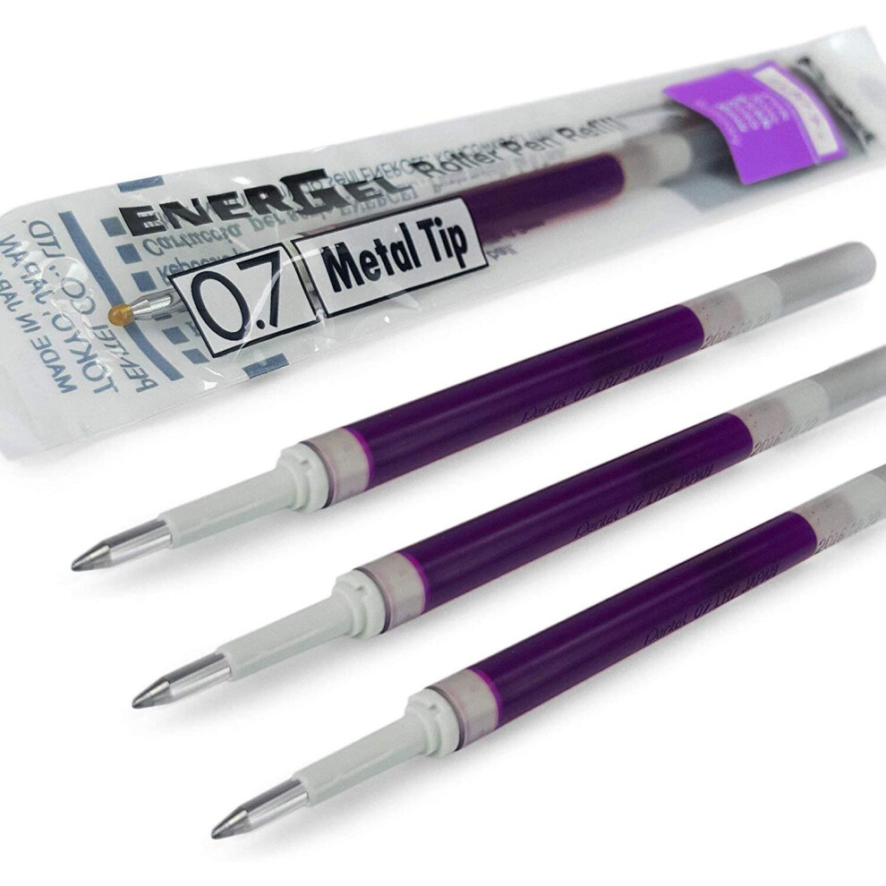 4 x PENTEL Energel 0.7mm Refill Metal Tip LR7 - Fits Energel Xm, BL77/BL57/BL37 - VIOLET