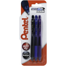 Pentel Energel-XBL107/3-ACV Triple Blister Pen, 0.7 mm - Black/Blue/Violet (Pack of 3)