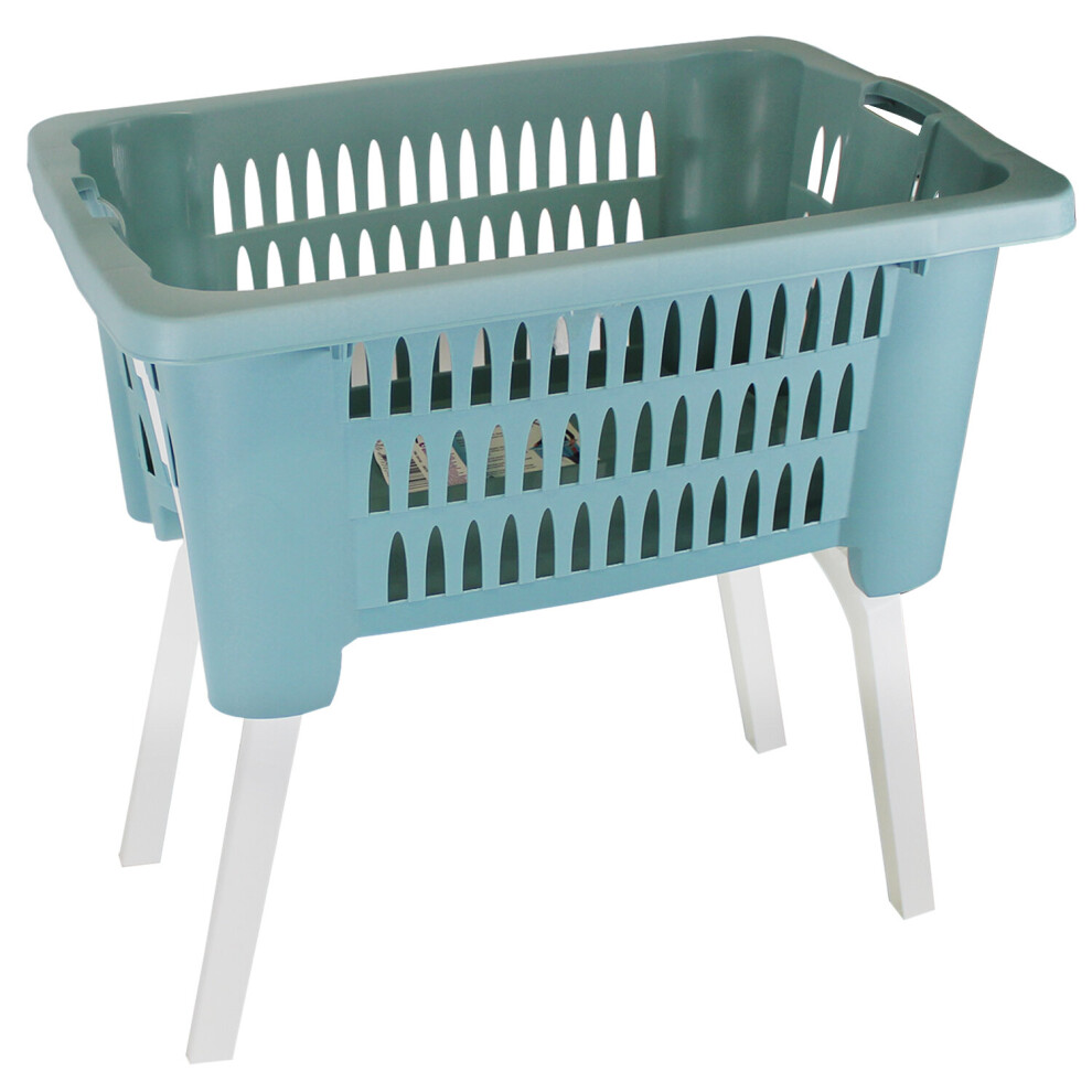 (Coloured) Washing Laundry Basket Bin Sturdy Plastic Linen Storage Folding Legs Foldable