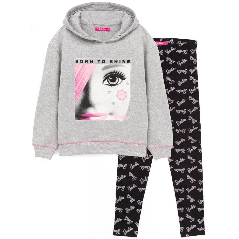 (5-6 Years) Barbie Hoodie & Leggings Girls Kids Doll Jumper Black Grey Clothes