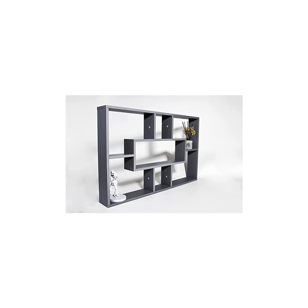 (GREY) Floating Shelves 7 Compartment Display Bookshelf Space-Wall Mounted Storage Display Floating Wall Storage