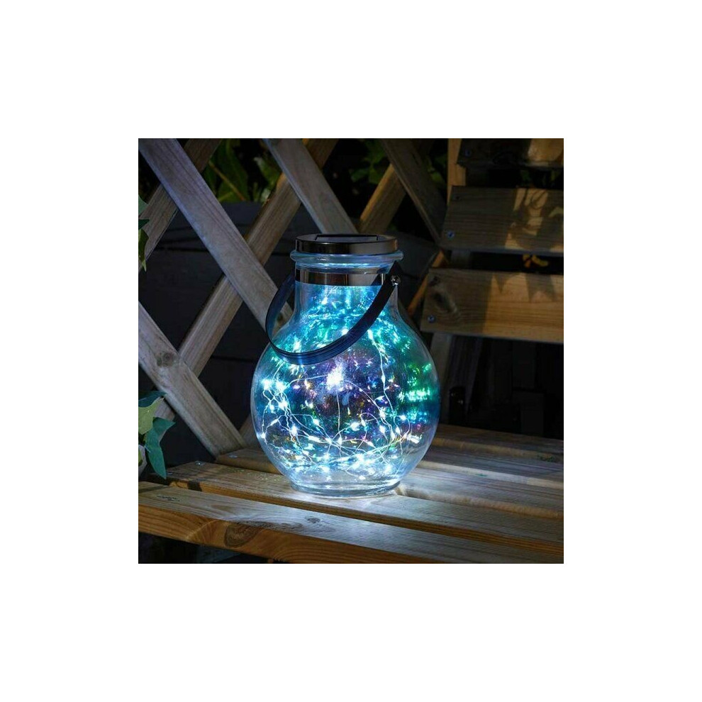 Solar Garden Firefly LED Pearlescent Iridescent Opal Glass Lantern