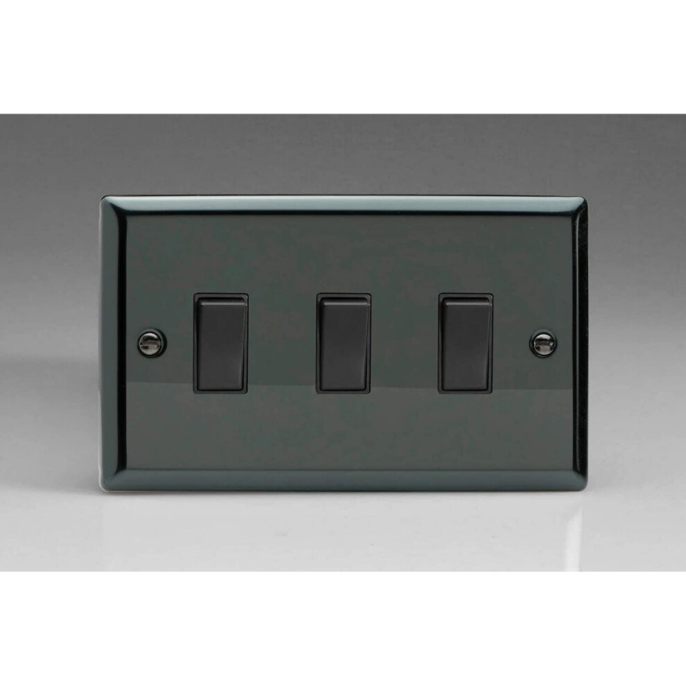 Varilight Xi93b Rocker Switches Black 3 Gang Iridium Black 5021575771534