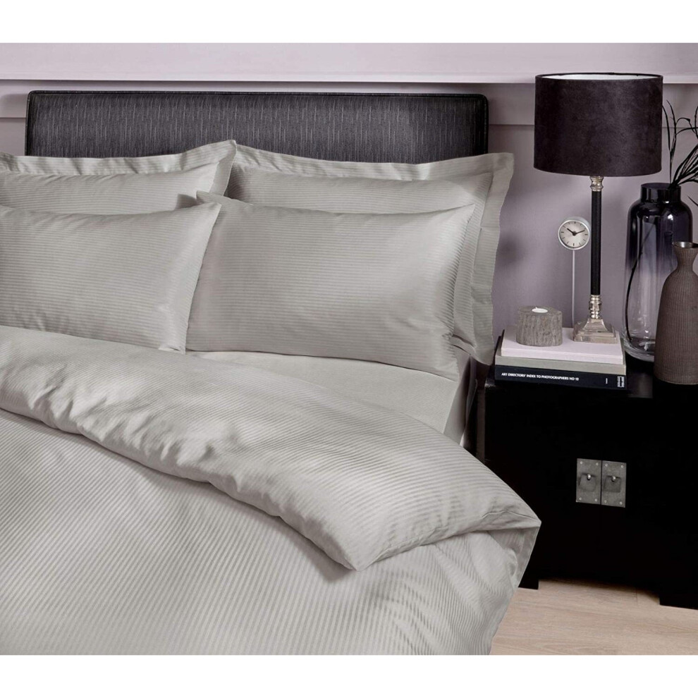 Catherine Lansfield Satin Stripe 300 Thread Count Super King Fitted Sheet Grey