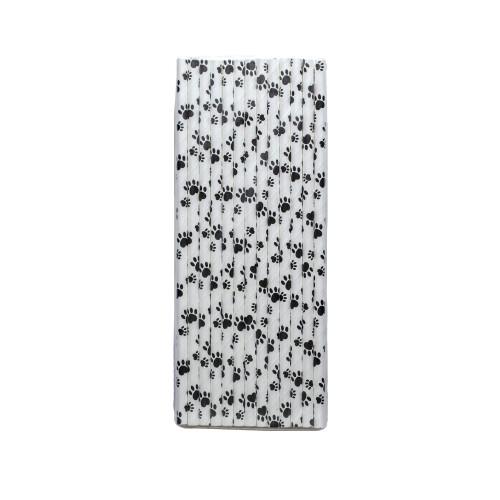 (White & Black Paw) 200 PCS Paper Straws Eco-Friendly & Biodegradable
