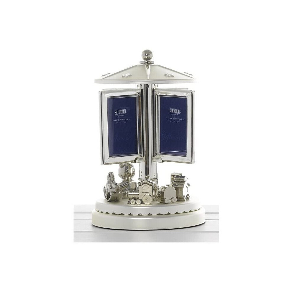 Teddy Roundabout Revolving Musical Nursery Photo Frame Christening/Baby Gift Silver Shudehill Giftware