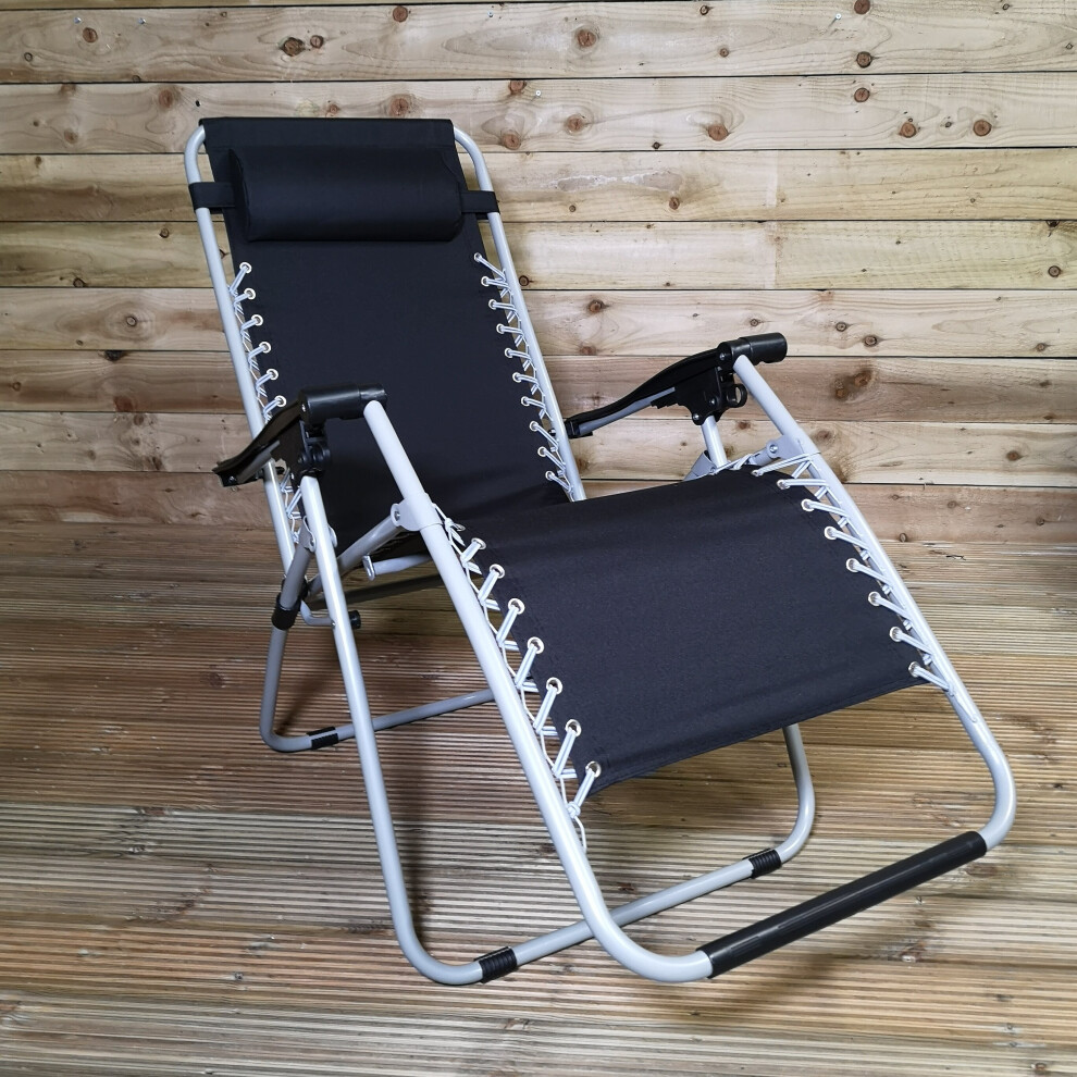 Multi Position Garden Gravity Relaxer Chair / Sun Lounger - BLACK/SILVER