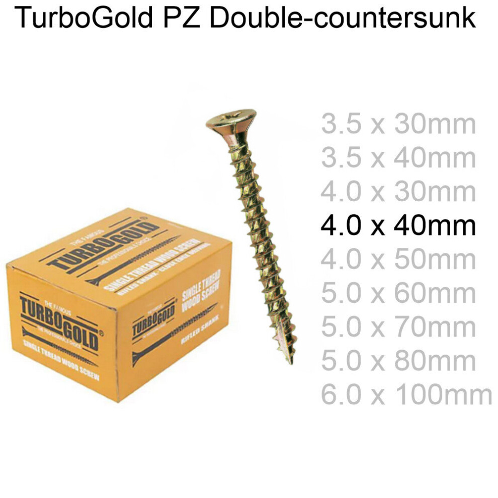 ( 4.0 X 40Mm, 40) Turbogold Pozi Double Countersunk Multipurpose Wood Screws Various Sizes 3713804142186