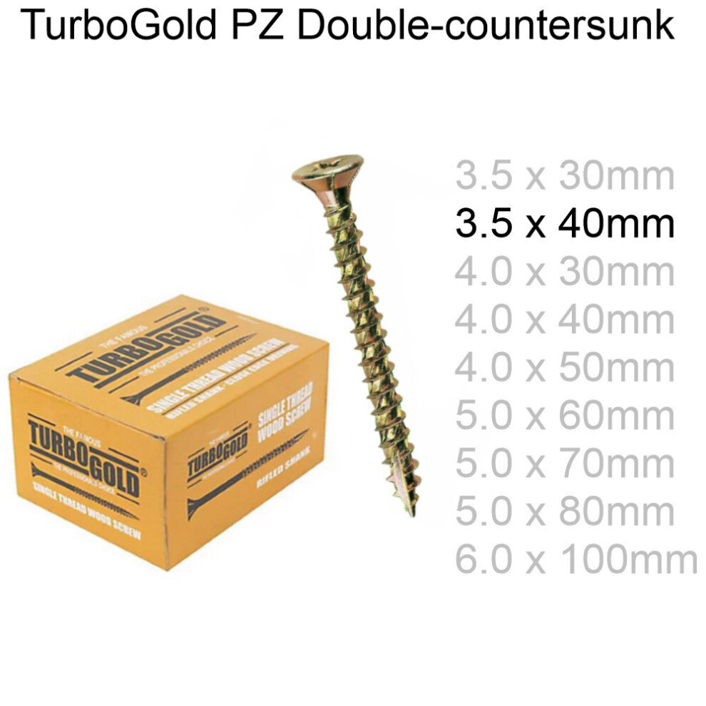 ( 3.5 X 40Mm, 100) Turbogold Pozi Double Countersunk Multipurpose Wood Screws Various Sizes 3713804142049