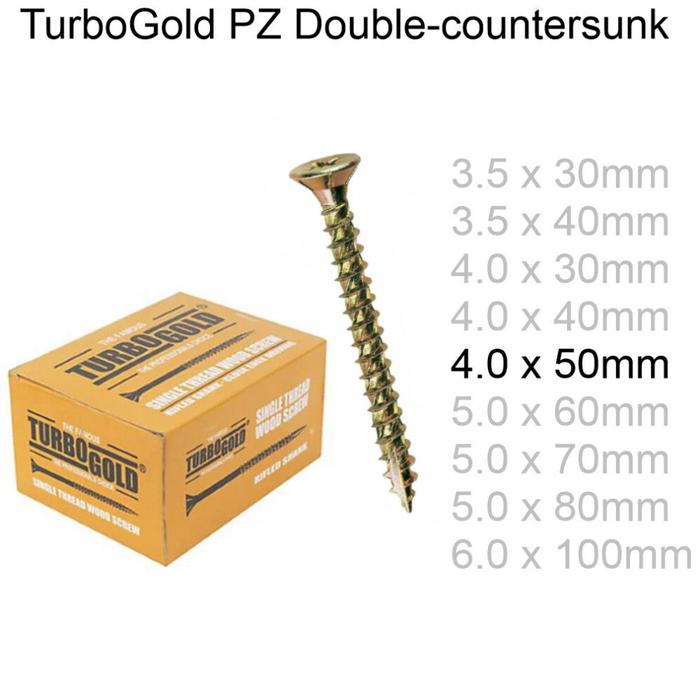( 4.0 X 50Mm, 50) Turbogold Pozi Double Countersunk Multipurpose Wood Screws Various Sizes 3713804142278