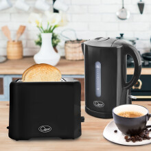(Black) Quest Modern Kettle & Toaster Sets / 1.7L Kettle & 2 Slice Toaster