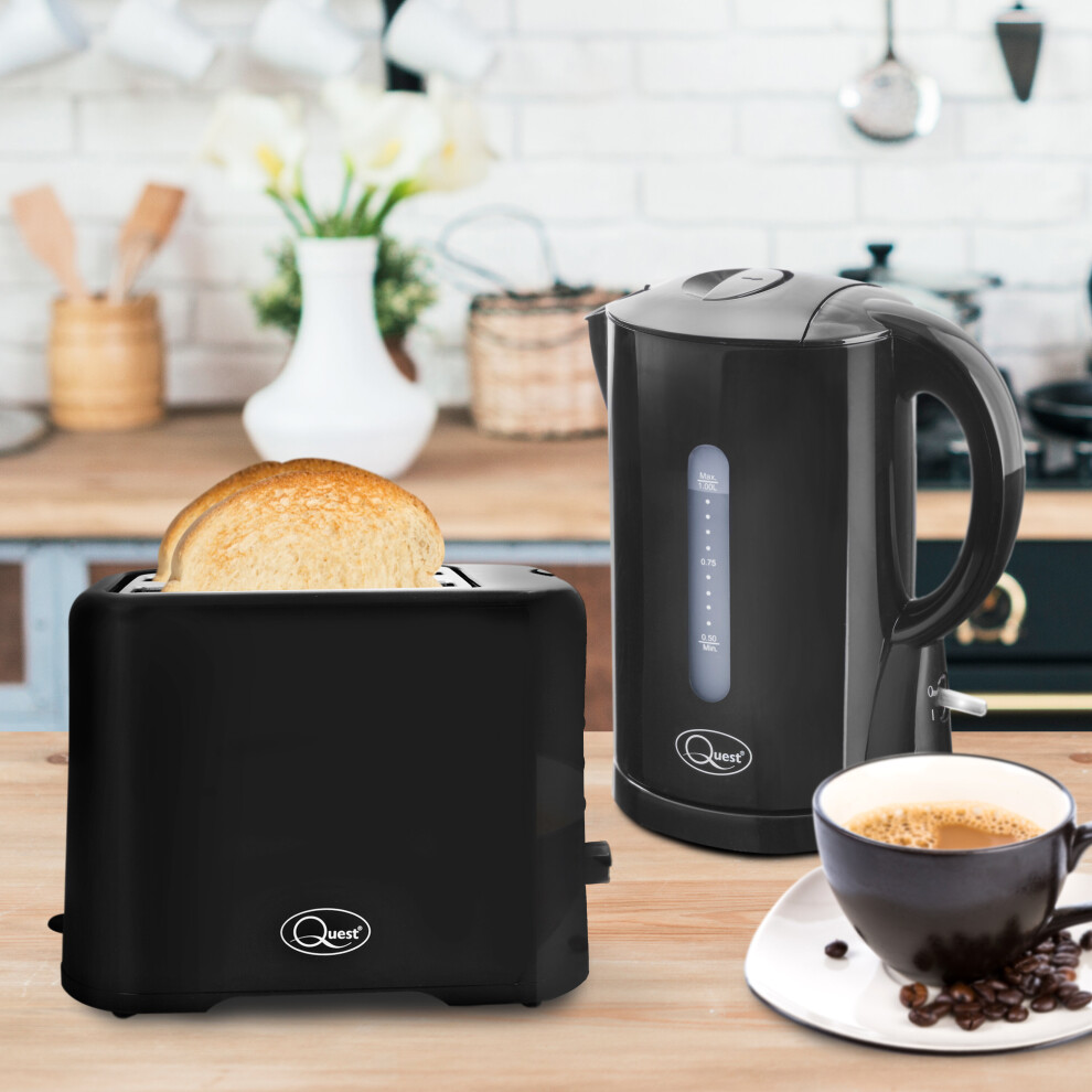 (Black) Quest Modern Kettle & Toaster Sets / 1.7L Kettle & 2 Slice Toaster