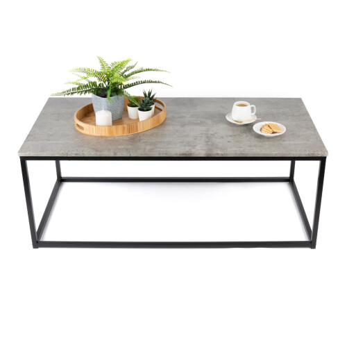 LIVIVO Industrial Coffee Table Rectangular Metal Frame Grey Modern Living Room