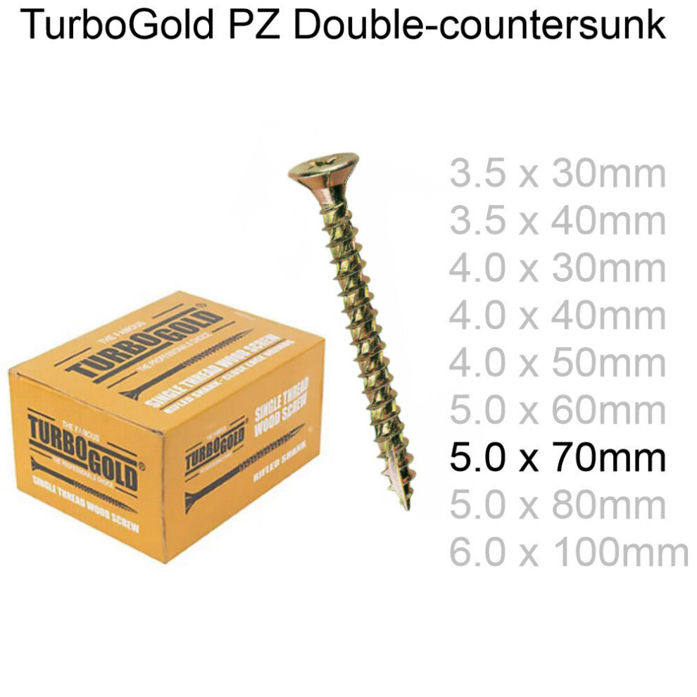 ( 5.0 x 70mm, 100) TurboGold Pozi Double Countersunk Multipurpose Wood Screws Various Sizes