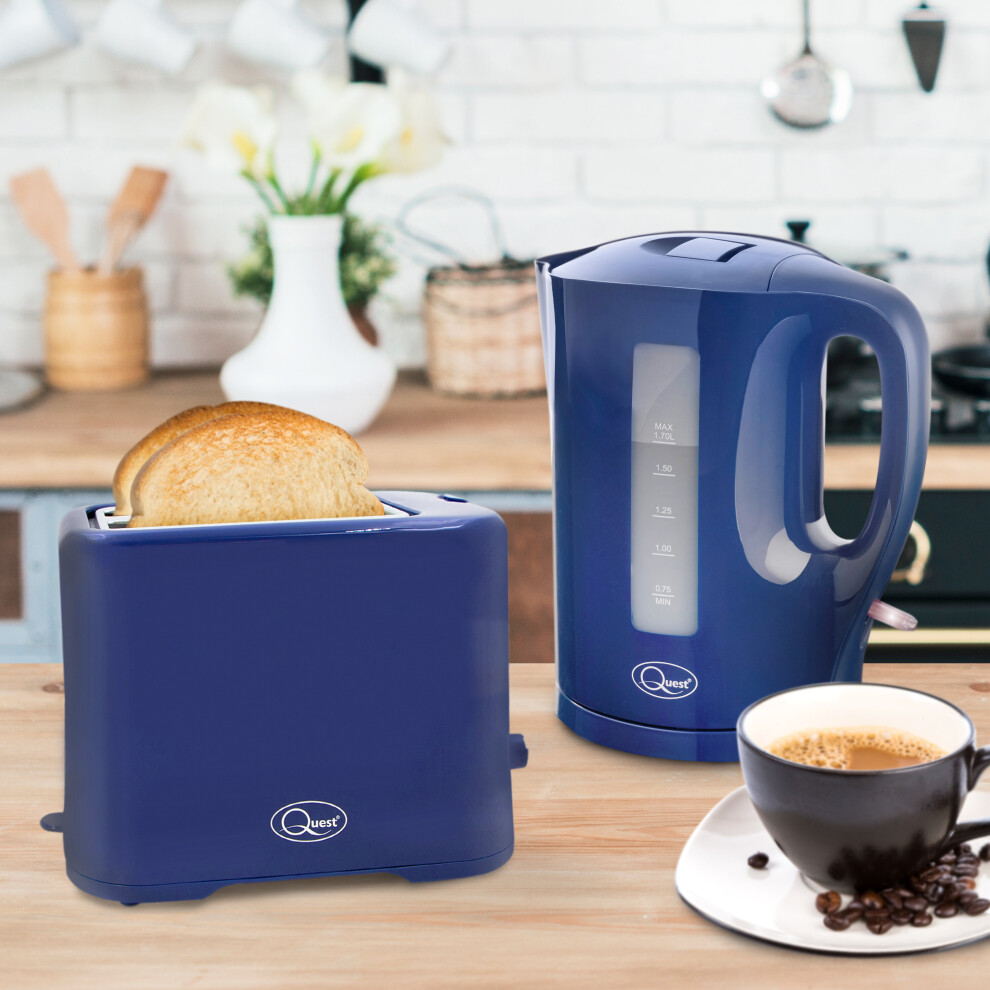 (Navy Blue) Quest Modern Kettle & Toaster Sets / 1.7L Kettle & 2 Slice Toaster