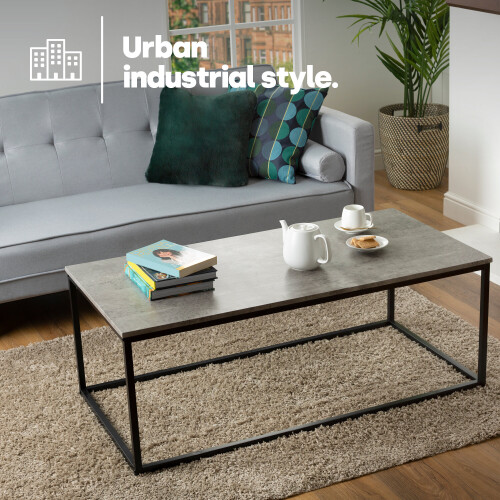 LIVIVO Industrial Coffee Table Rectangular Metal Frame Grey Modern Living Room 2