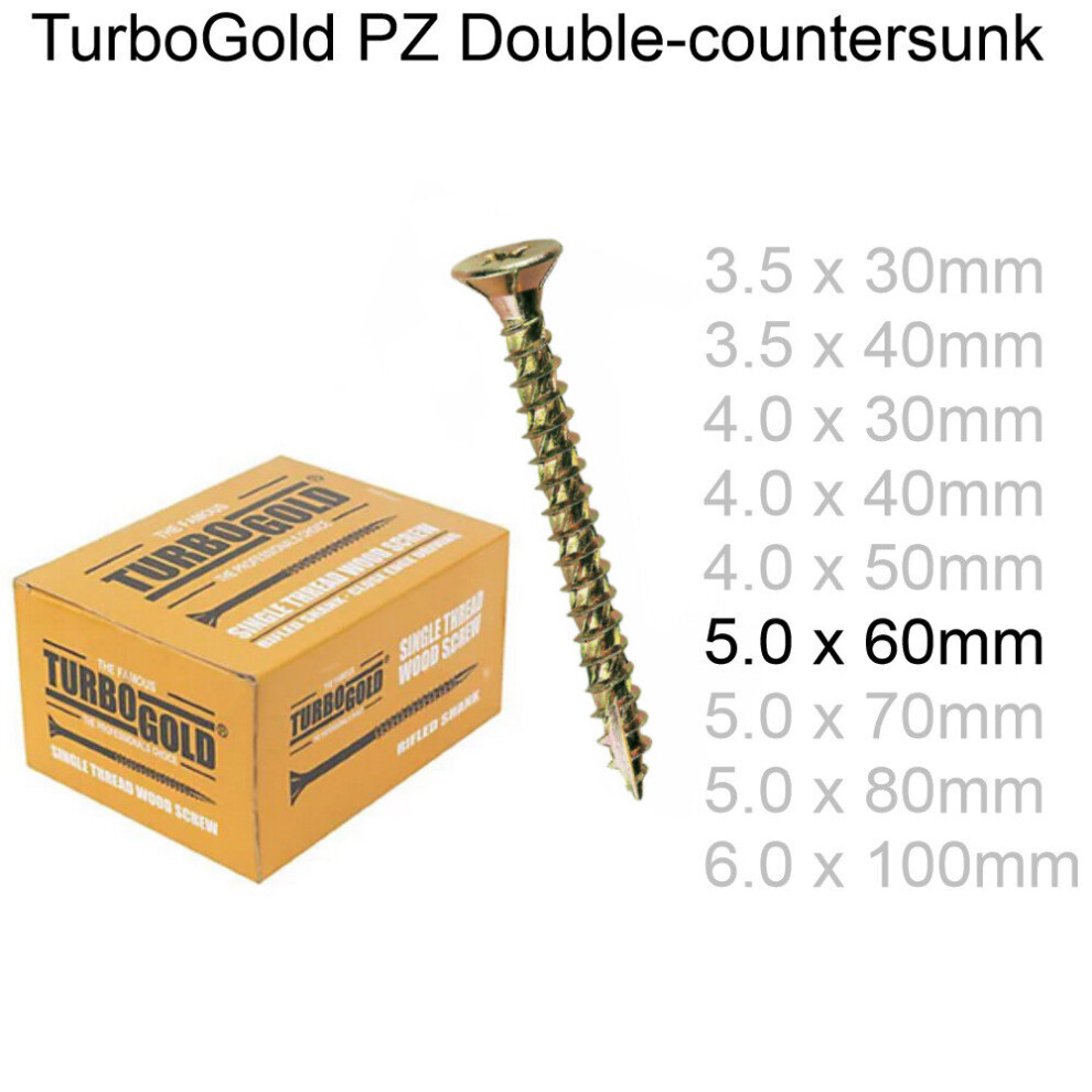 ( 5.0 x 60mm, 200) TurboGold Pozi Double Countersunk Multipurpose Wood Screws Various Sizes