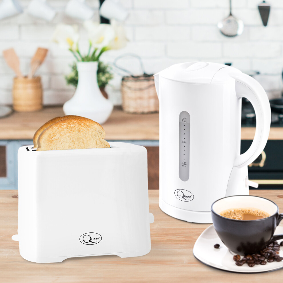 (White) Quest Modern Kettle & Toaster Sets / 1.7L Kettle & 2 Slice Toaster