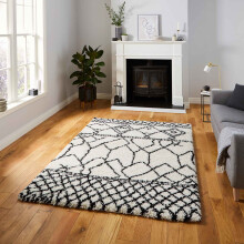 (G276 White/Black, 120 x 170 cm) Moroccan Berber Soft Shaggy Rugs Nordic Scandi Tribal Rug Shag 4cm Thick Pile Soft Fluffy Warm Carpet Mat Small Medium Extra XL Large Rug THINK RUGS