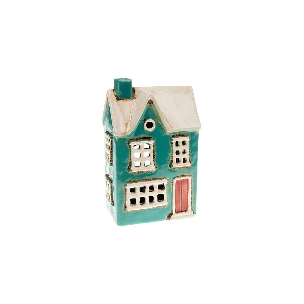 Village Pottery Country House Teal House Candle & Tea Light Holder Gift Idea