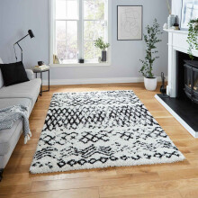 (G271 White/Black, 160 x 220 cm) Moroccan Berber Soft Shaggy Rugs Nordic Scandi Tribal Rug Shag 4cm Thick Pile Soft Fluffy Warm Carpet Mat Small Medium Extra XL Large Rug THINK RUGS