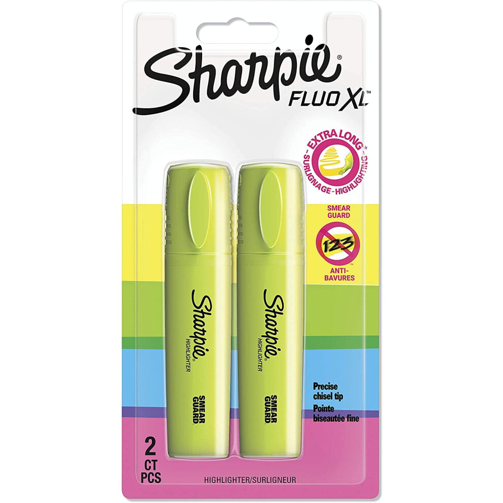 Sharpie Fluo Xl Highlighters | Chisel Tip | Fluorescent | 2 Count Yellow