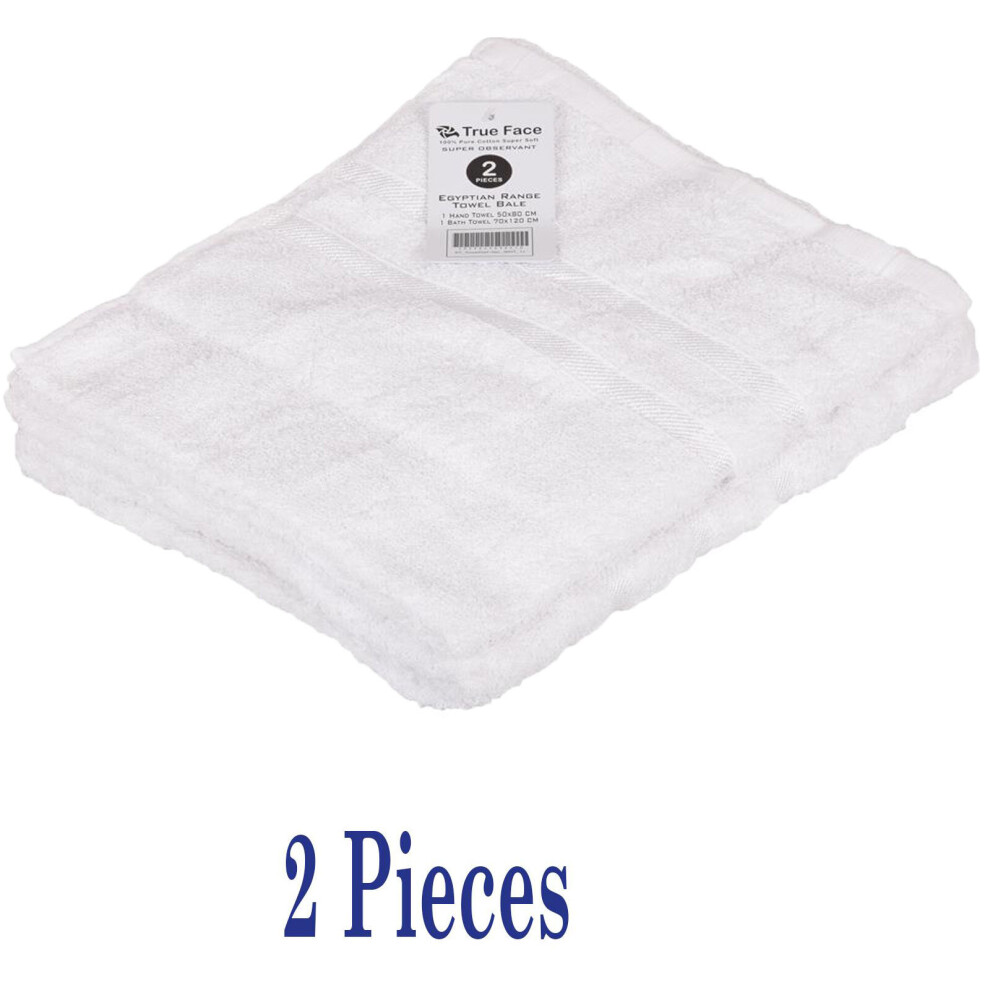 (White, 2 Pack) 100% Egyptian Cotton Bath Hand Face Towel Set