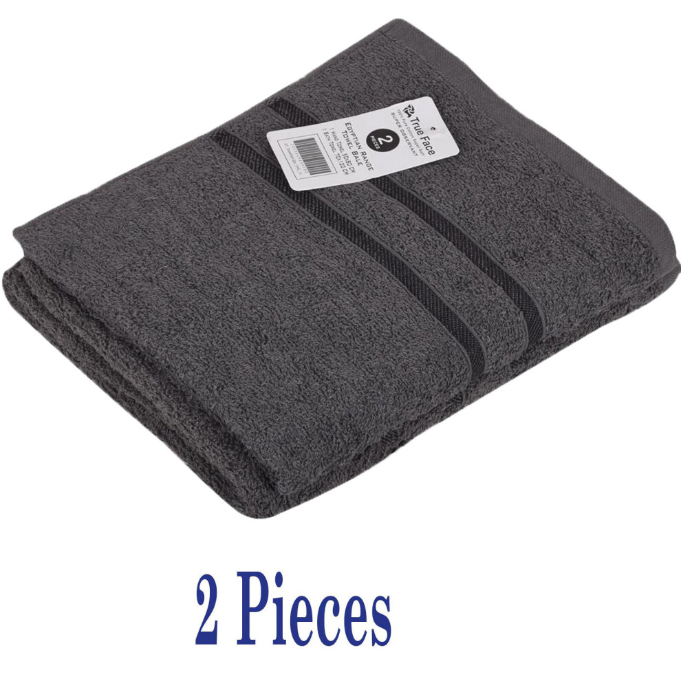 (Charcoal, 2 Pack) 100% Egyptian Cotton Bath Hand Face Towel Set