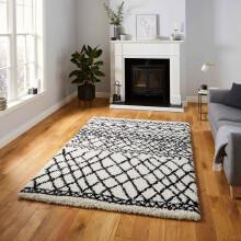 (G274 White/Black, 160 x 220 cm) Moroccan Berber Soft Shaggy Rugs Nordic Scandi Tribal Rug Shag 4cm Thick Pile Soft Fluffy Warm Carpet Mat Small Medium Extra XL Large Rug THINK RUGS