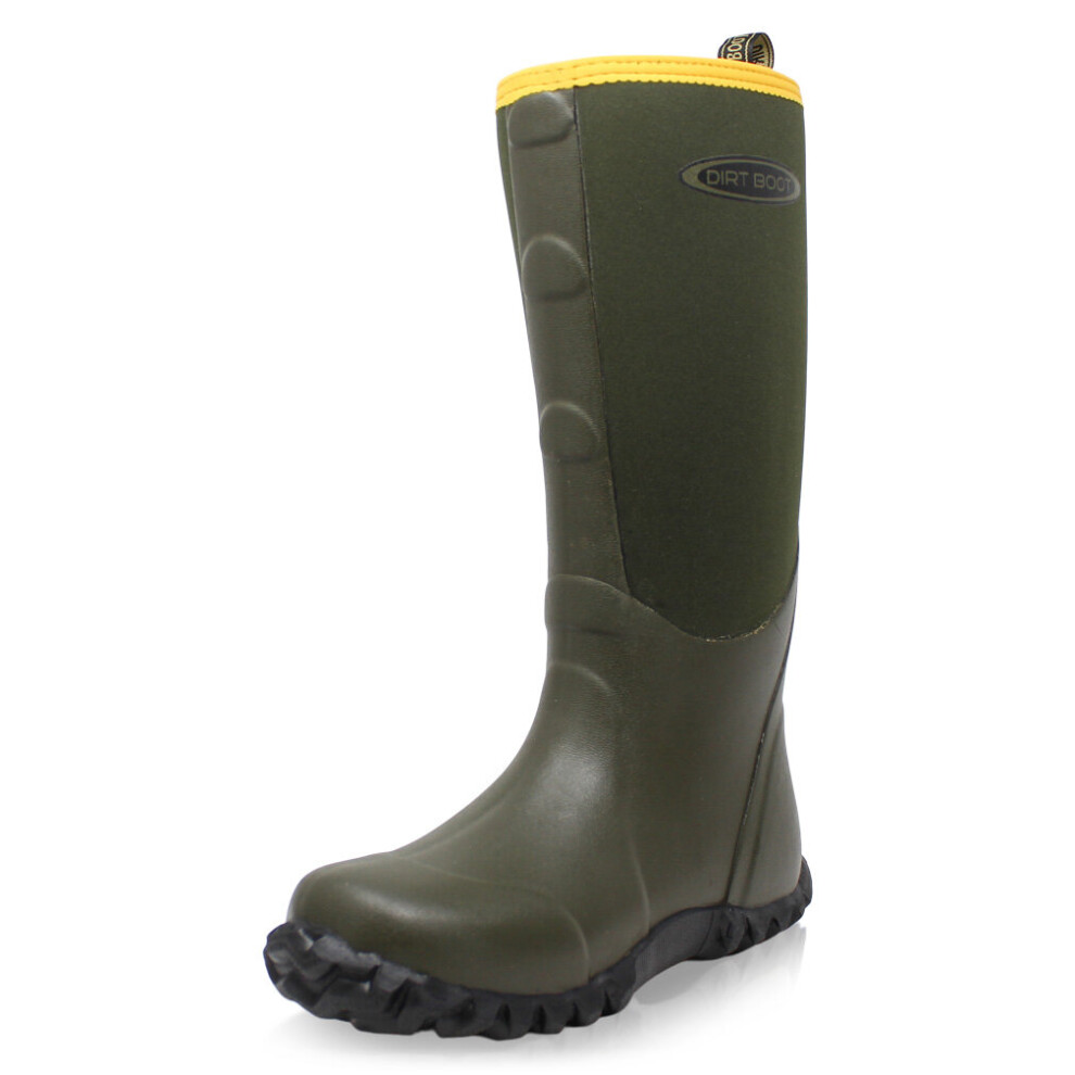 (8 UK EU42, Green) Dirt Boot Mens Neoprene Wellington Muck Field Sport Work Boots Rain Wellies
