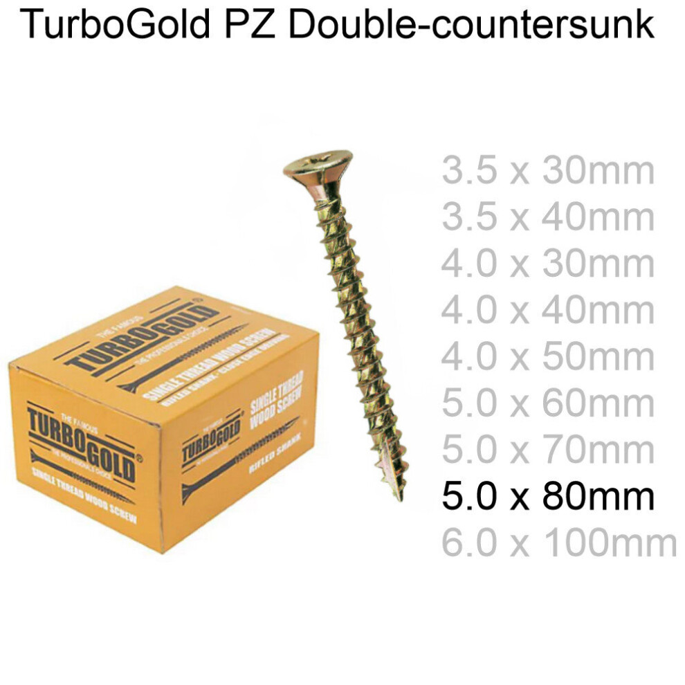 ( 5.0 x 80mm, 10) TurboGold Pozi Double Countersunk Multipurpose Wood Screws Various Sizes-image-OPC-P8Z97Y8-NEW