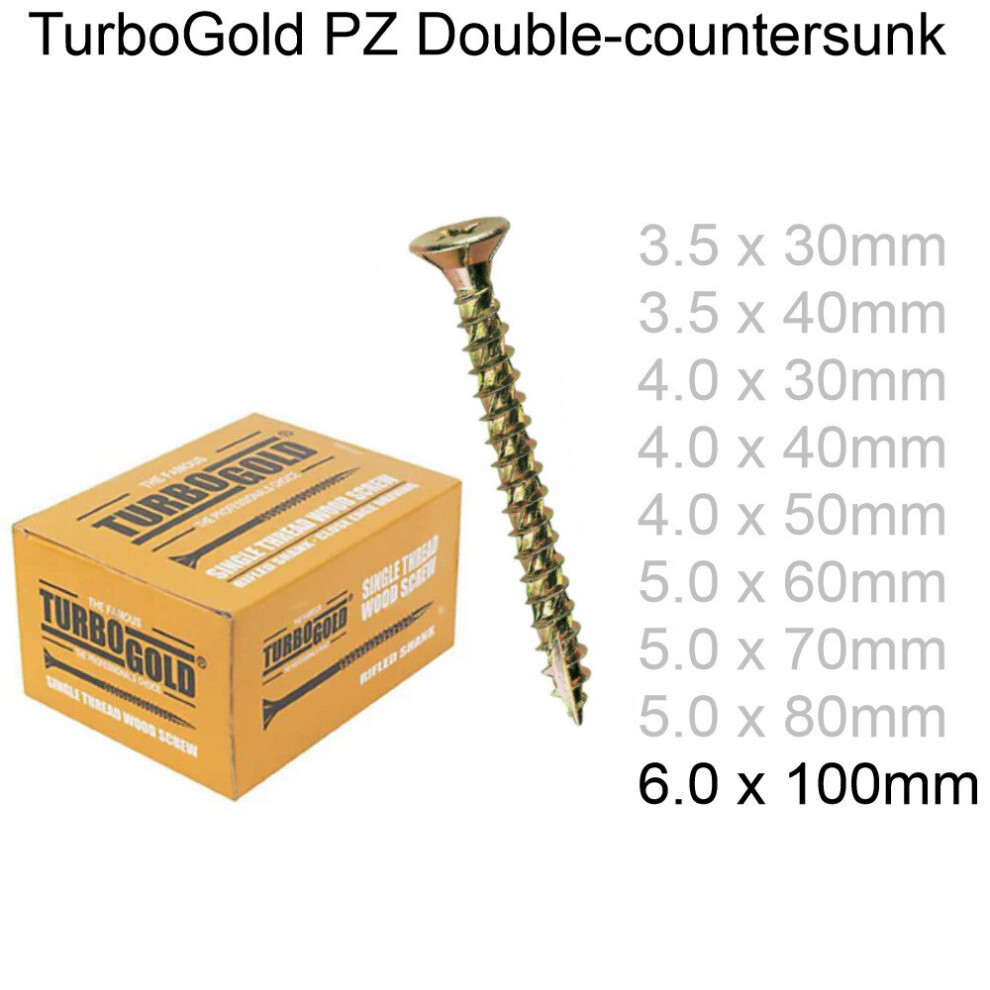 ( 6.0 X 100Mm, 200) Turbogold Pozi Double Countersunk Multipurpose Wood Screws Various Sizes 3713804142612