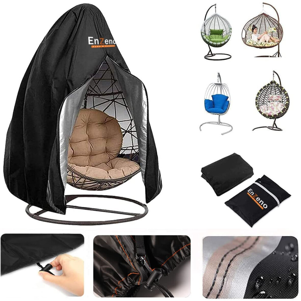 Enzeno Egg Patio Hanging Egg Chair Cover Outdoor Swing Egg Chair Cover Waterproof Anti-Dust With Zipper 210D Oxford Fabric Veranda Garden Lawn Chair P