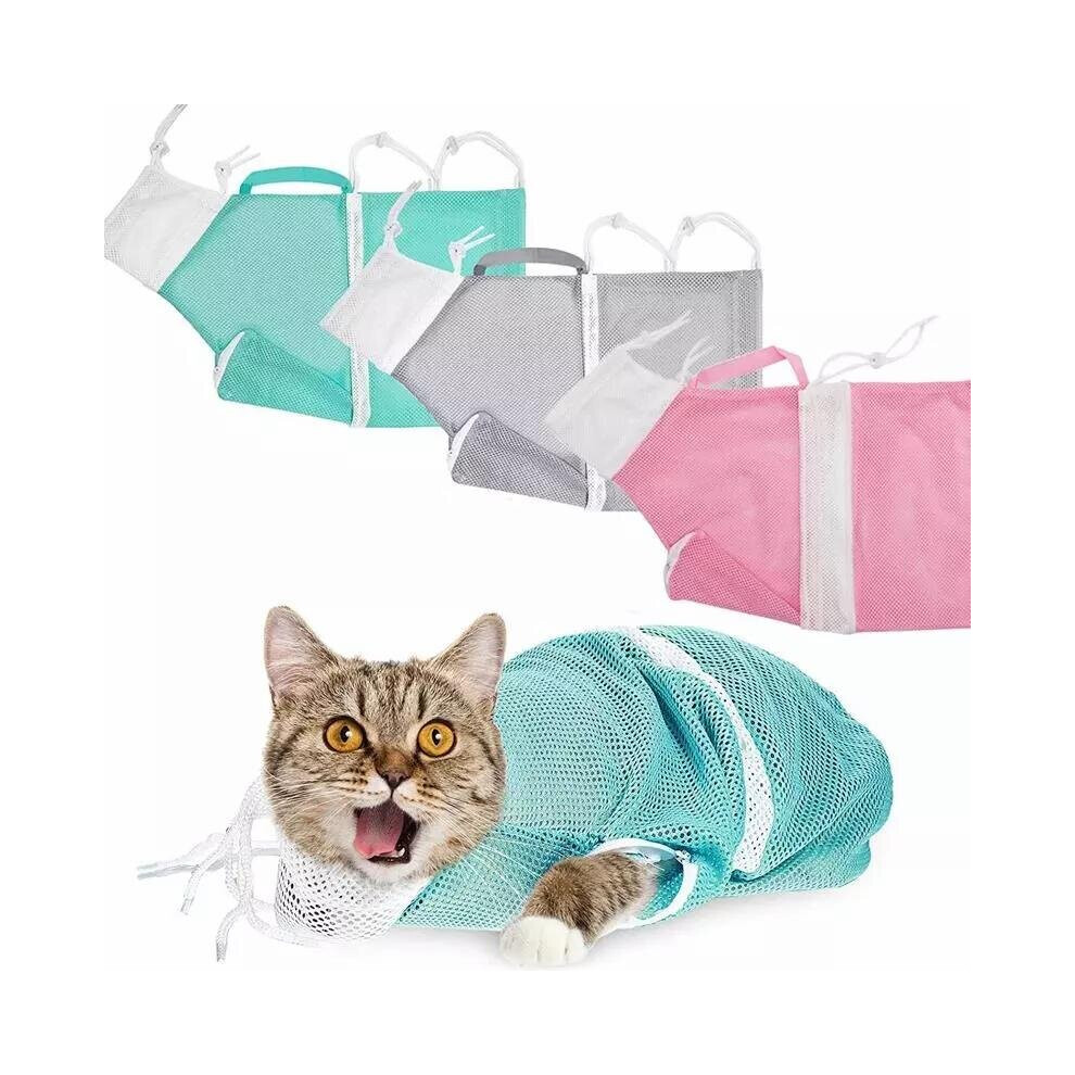 (Pink) Cat Bathing Bag Cat Grooming Shower Net Adjustable Cats Restraint Bag Prevent Scratching For Bathing Nail Trimming Ears Clean