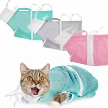 (Grey) Cat Bathing Bag Cat Grooming Shower Net Adjustable Cats Restraint Bag Prevent Scratching For Bathing Nail Trimming Ears Clean