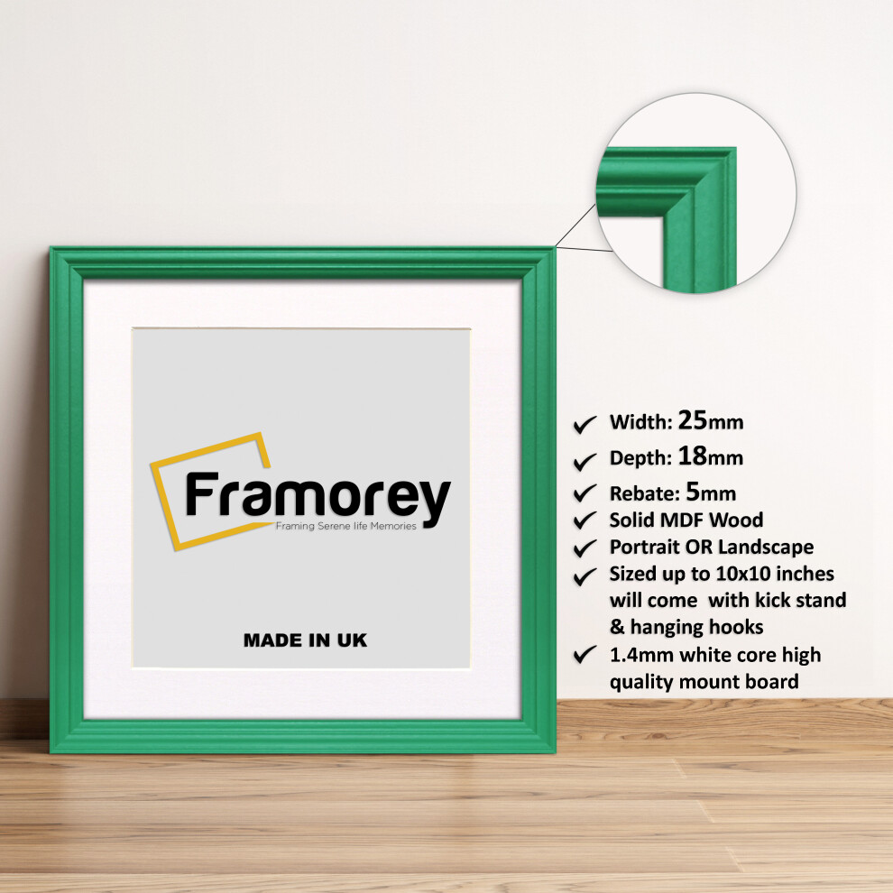 (Green With White Mount, 25x25CM Pic (30x30CM Frame)) Square Size Green Picture Frame / LW Style Wall Art Frame / Modern Photo Frames  With Multicolored Mount